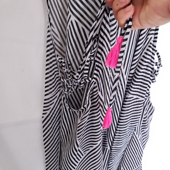 No Boundaries Black White Stripe Adjustable Sheer Beach Cover Dress Size 2X - Picture 7 of 12